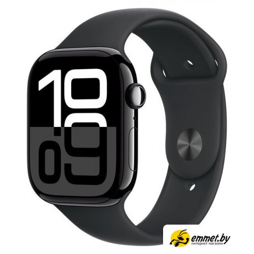 Умные часы Apple Watch Series 10 46 мм (алюминиевый корпус, черный/черный, спортивный силиконовый ремешок M/L)