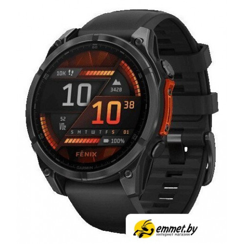 Умные часы Garmin Fenix 8 47мм (серый, черный силиконовый ремешок)
