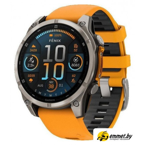 Умные часы Garmin Fenix 8 Sapphire, Titanium 47мм (светло-серый, оранжевый силикон