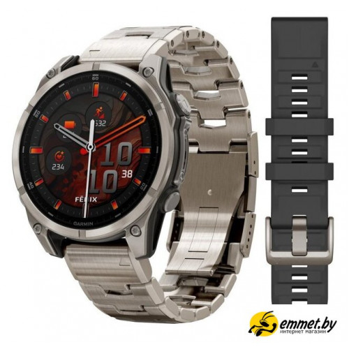 Умные часы Garmin Fenix 8 Sapphire, Titanium 47мм (светло-серый, титановый ремешок)