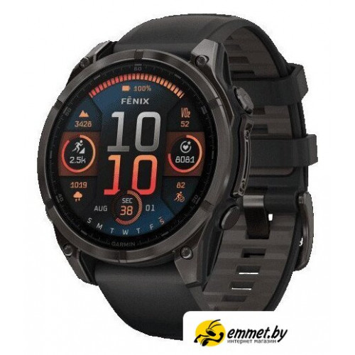Умные часы Garmin Fenix 8 Sapphire, Titanium 47мм (угольно-черный DLC, пепельно-черный силиконовый ремешок)