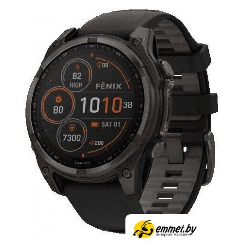 Умные часы Garmin Fenix 8 Solar, Sapphire 47мм (титановый угольно-серый DLC с черным ремешком)