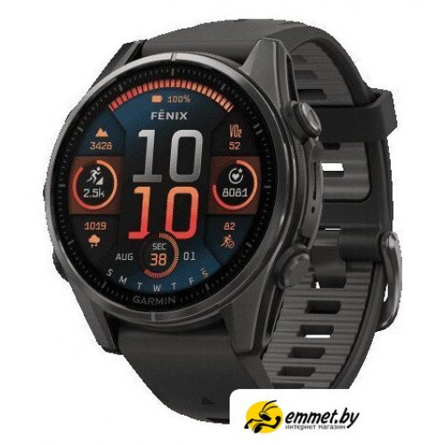 Умные часы Garmin Fenix 8 Sapphire 43мм (титановый угольно-черный DLC, пепельно-се