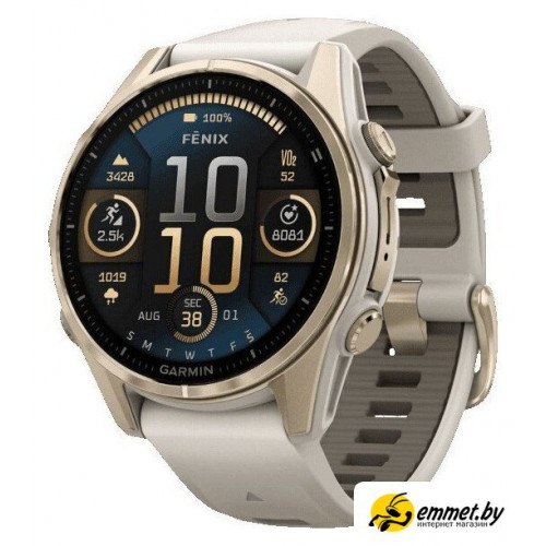 Умные часы Garmin Fenix 8 Sapphire 43мм (золотистый, дымчато-серый ремешок)