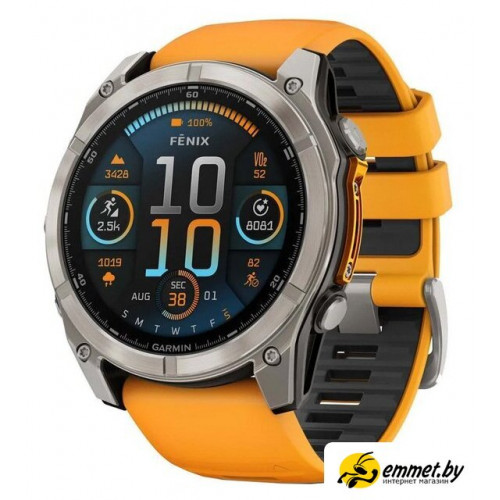 Умные часы Garmin Fenix 8 Sapphire 51мм (титановый, оранжевый силиконовый ремешок)