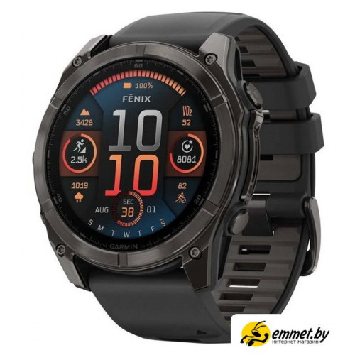 Умные часы Garmin Fenix 8 Sapphire 51мм (угольно-серый DLC, пепельно-черный силико