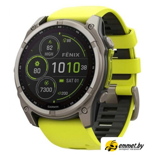 Умные часы Garmin Fenix 8 Solar, Sapphire 51мм (титановый, желтый силиконовый ремешок)