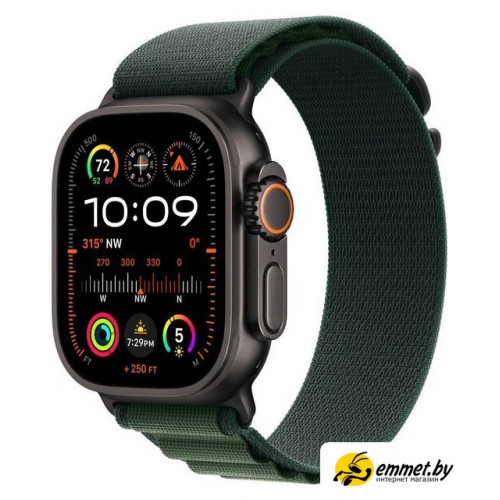 Умные часы Apple Watch Ultra 2 LTE 49 мм (титановый корпус, черный/темно-зеленый, ремешок из полиэстера M)