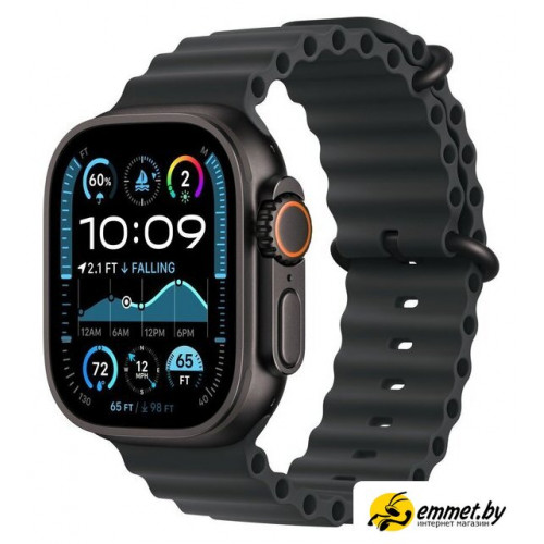Умные часы Apple Watch Ultra 2 LTE 49 мм (титановый корпус, черный/черный, ремешок из эластомера)