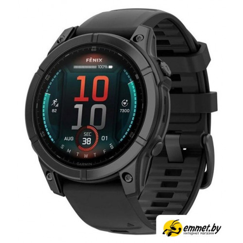 Умные часы Garmin Fenix E 47мм (серая сталь, черный силиконовый ремешок)