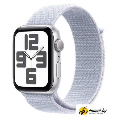 Умные часы Apple Watch SE 2 44 мм (алюминиевый корпус, серебристый/голубой, нейлоновый ремешок)