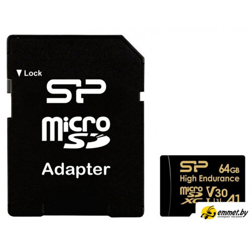 Карта памяти Silicon-Power Golden Series High Endurance microSDXC SP064GBSTXDV3V1HSP 64GB (с адаптером)