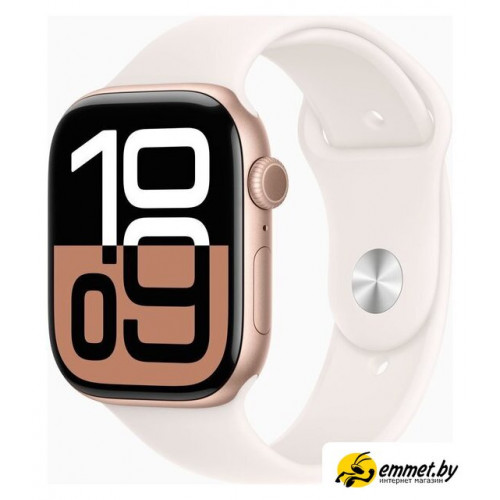 Умные часы Apple Watch Series 10 46 мм (алюминиевый корпус, розовое золото/легкие румяна, спортивный силиконовый ремешок S/M)