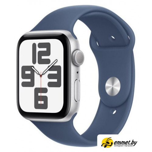 Умные часы Apple Watch SE 2 44 мм (алюминиевый корпус, серебристый/синий деним, спортивный силиконовый ремешок M/L)