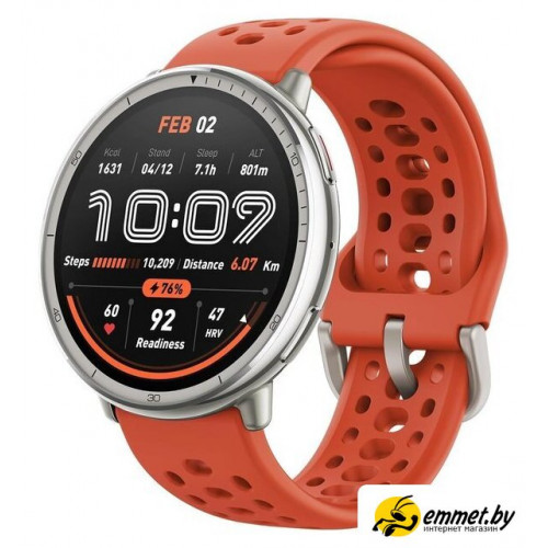 Умные часы Amazfit Active 2 (серебристый, с оранжевым силиконовым ремешком)