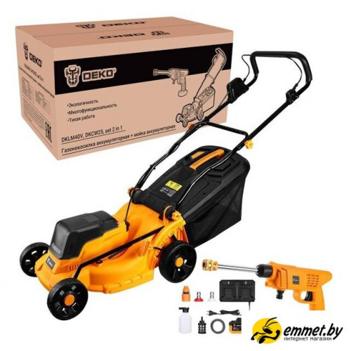 Наборы электроинструментов Deko DKLM40V + DKCW25 085-2025 (газонокосилка, мойка высокого давления, 2 АКБ)