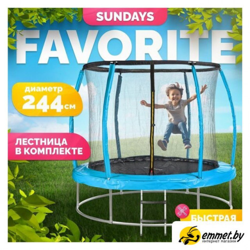 Батут Sundays Favorite Premium 8FT (голубой, с сеткой, с лестницей)