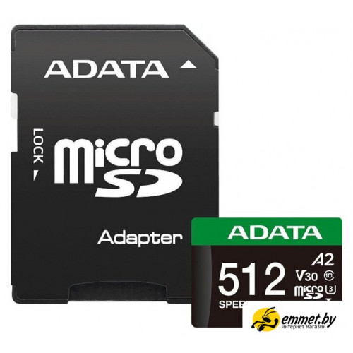 Карта памяти ADATA SPEED PLUS microSDXC 512GB UD512GUI3V30A2SP-RA1 (с адаптером)