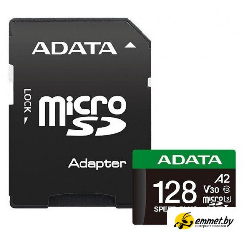 Карта памяти ADATA SPEED PLUS microSDXC 128GB UD128GUI3V30A2SP-RA1 (с адаптером)