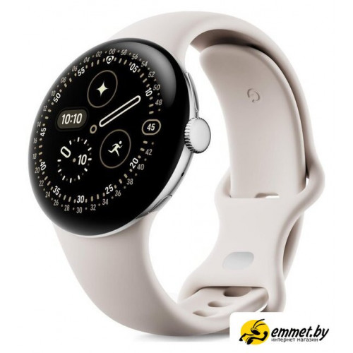 Умные часы Google Pixel Watch 4 45 мм (глянцевый серебристый/фарфор, спортивный силиконовый ремешок)