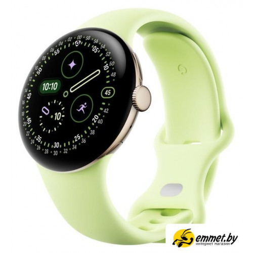 Умные часы Google Pixel Watch 4 41 мм (глянцевый золотистый/лемонграсс, спортивный силиконовый ремешок)