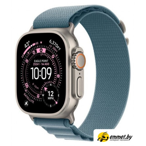 Умные часы Apple Watch Ultra 3 LTE 49 мм (титановый корпус, природный/голубой, текстильный ремешок размера M)