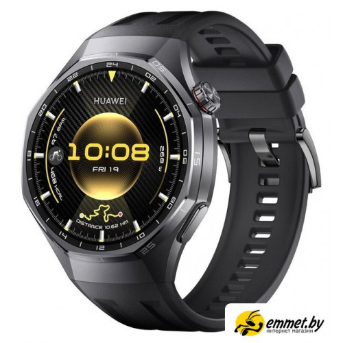 Умные часы Huawei Watch GT 6 Pro 46 мм (черный, с черным силиконовым ремешком, международная версия)