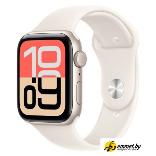 Умные часы Apple Watch SE 3 44 мм (алюминиевый корпус, звездный свет/звездный свет, спортивный силиконовый ремешок M/L)