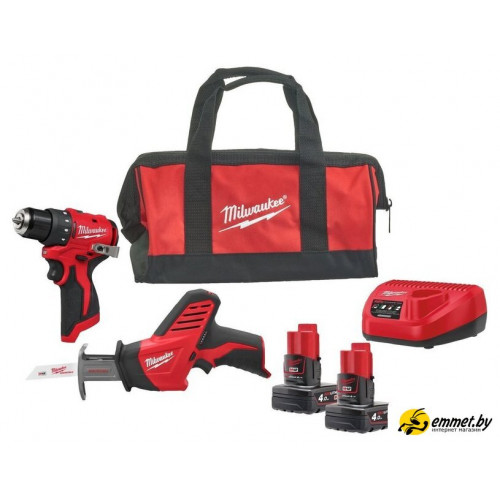 Наборы электроинструментов Milwaukee M12 BLPP2A-402B 4933499692 (шуруповерт, сабельная пила, 2 АКБ, сумка)