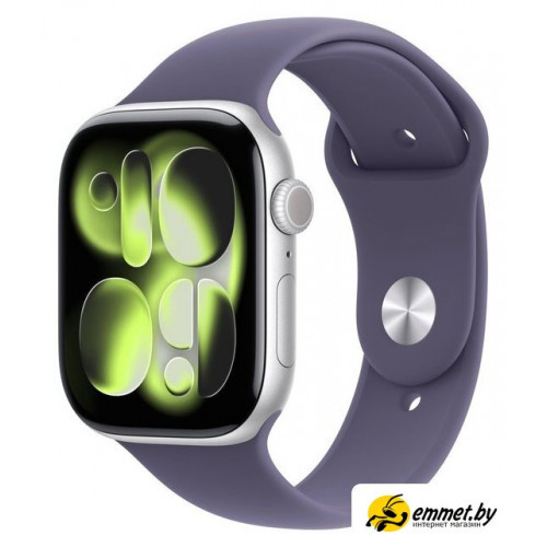 Умные часы Apple Watch Series 11 46 мм (алюминиевый корпус, серебристый/фиолетовый туман, спортивный силиконовый ремешок M/L)