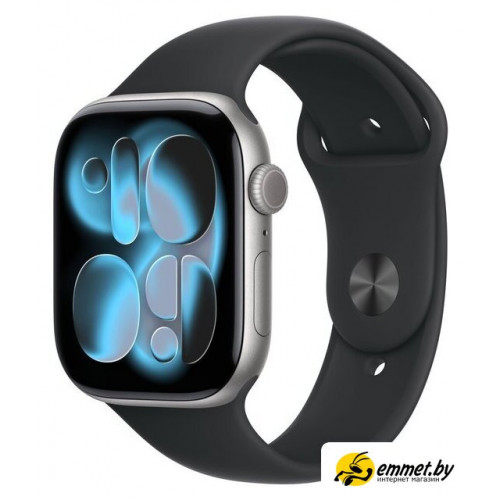Умные часы Apple Watch Series 11 46 мм (алюминиевый корпус, космический серый/черный, спортивный силиконовый ремешок M/L)