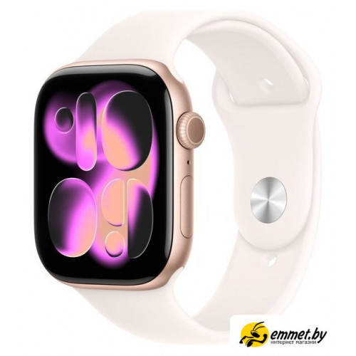 Умные часы Apple Watch Series 11 46 мм (алюминиевый корпус, розовое золото/легкие румяна, спортивный силиконовый ремешок S/M)