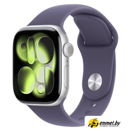Умные часы Apple Watch Series 11 42 мм (алюминиевый корпус, серебристый/фиолетовый туман, спортивный силиконовый ремешок M/L)