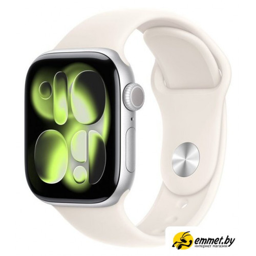 Умные часы Apple Watch Series 11 42 мм (алюминиевый корпус, серебристый/звездный свет, спортивный силиконовый ремешок S/M)