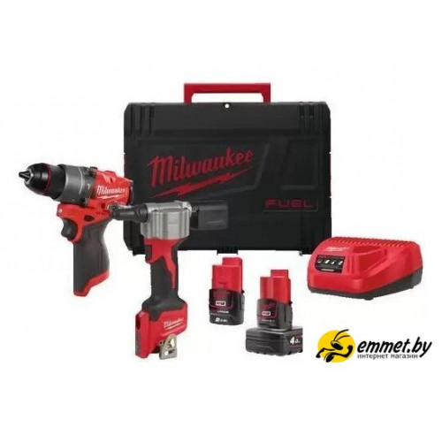 Наборы электроинструментов Milwaukee M12 FPP2D2-422X 4933480593 (шуруповерт, заклепочник, 2 АКБ, кейс