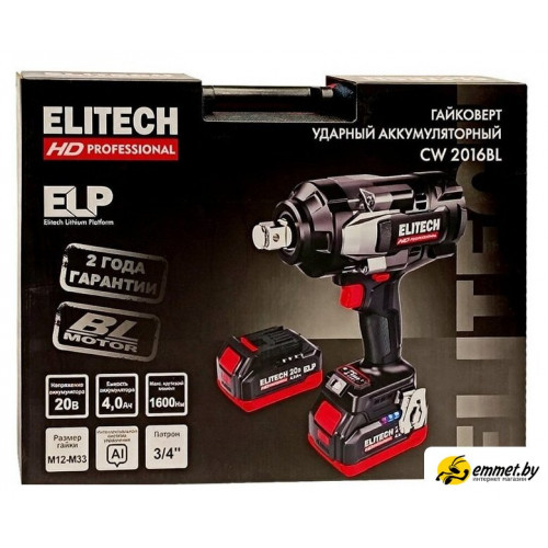 Гайковерт ELITECH CW 2016BL HD E2201.075.02 (с 2-мя АКБ, кейс)