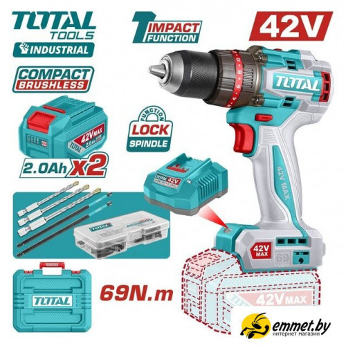 Ударная дрель-шуруповерт Total TIDLI426982 (с 2-мя АКБ, кейс)
