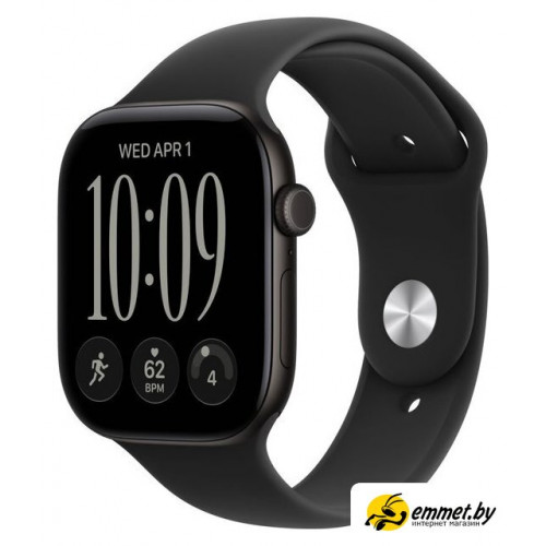 Умные часы Apple Watch Series 12 46 мм (алюминиевый корпус, черный/черный, спортивный силиконовый ремешок S/M)