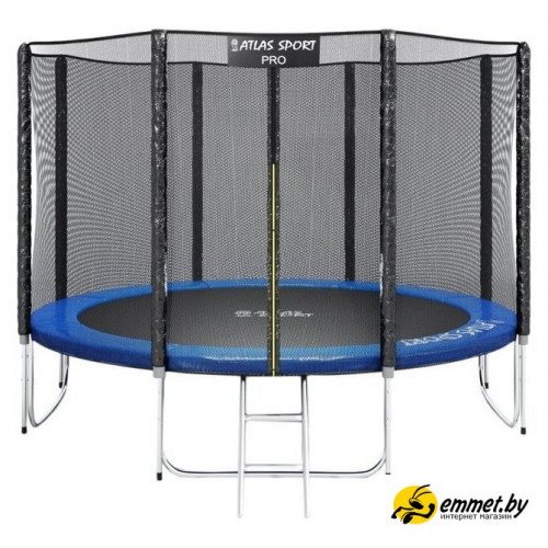 Батут Atlas Sport 374 см - 12ft Pro (усиленные опоры, внешняя сетка, синий)