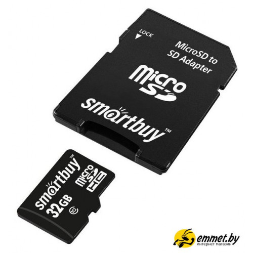 Карта памяти SmartBuy microSDHC SB32GBSDCL10-01LE 32GB (с адаптером)