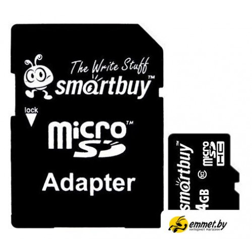Карта памяти SmartBuy microSDHC (Class 10) 4GB + SD-адаптер (SB4GBSDCL10-01)