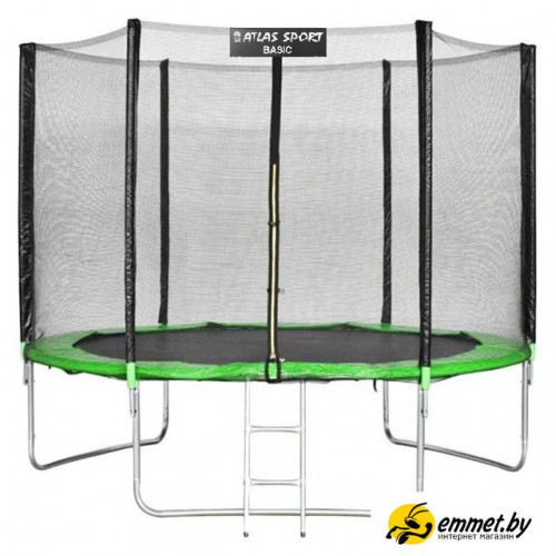 Батут Atlas Sport 312 см - 10ft Basic (с лестницей, внешняя сетка, зеленый)