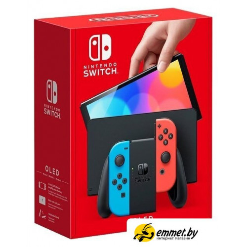 Игровая приставка Nintendo Switch OLED (черный, с неоновыми Joy-Con)