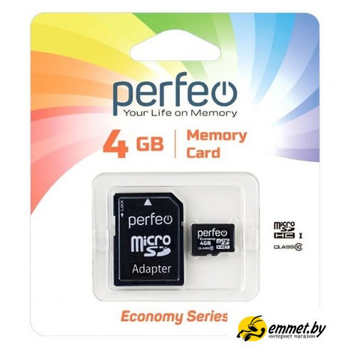 Карта памяти Perfeo microSDHC PF4GMCSH10AES 4GB (с адаптером)