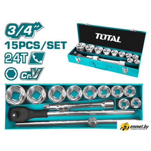 Набор трещотка с головками Total THT341151 (15 предметов)