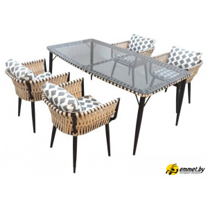 Садовая обеденная группа Garden Story Монте-Карло MK-MT001/МТ002-TN004 (черный/ротанг жемчуг)