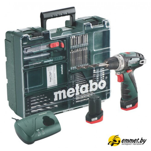Дрель-шуруповерт Metabo PowerMaxx BS Basic Set 600080880 (с 2-мя АКБ, набор инструмента)