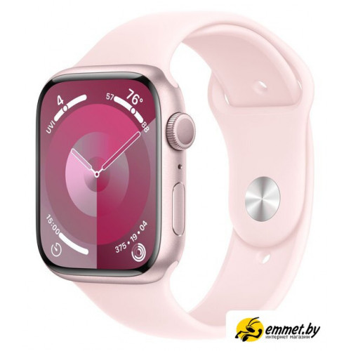 Умные часы Apple Watch Series 9 45 мм (алюминиевый корпус, розовый/розовый, спортивный силиконовый ремешок S/M)