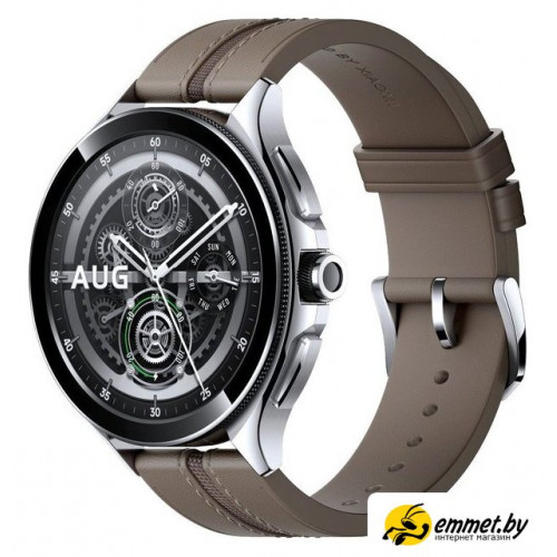 Умные часы Xiaomi Watch 2 Pro LTE (серебристый, с коричневым кожаным ремешком, международная версия)