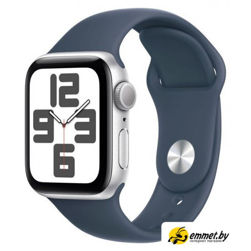 Умные часы Apple Watch SE 2 40 мм (алюминиевый корпус, серебристый/грозовой синий, спортивный силиконовый ремешок M/L)